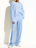 Two Piece Set of Casual Loose Round Neck Knitted Top Trousers