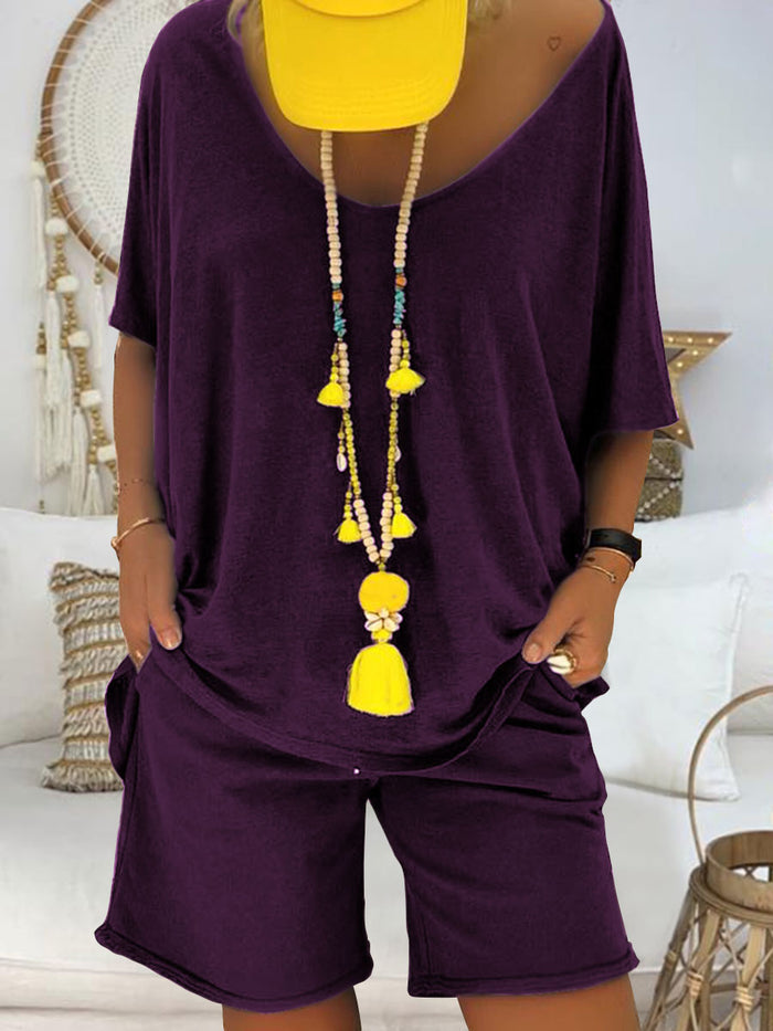 Two-piece Suit with Wings Printed on The Back of Casual Round Neck
