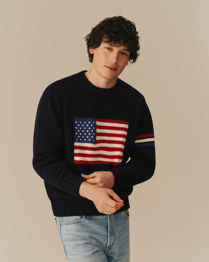 USA Flag Crewneck Sweater Navy