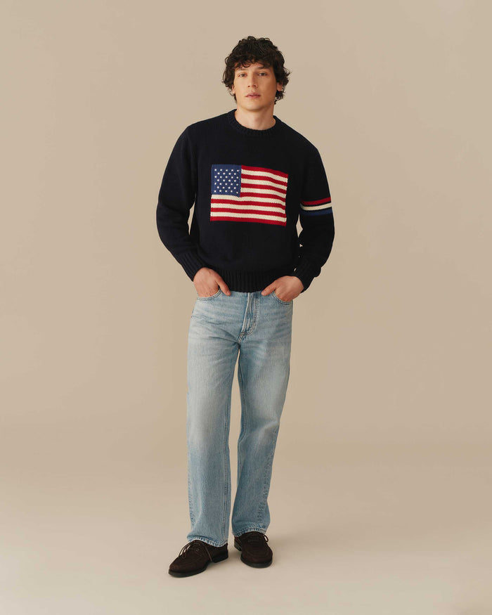 USA Flag Crewneck Sweater Navy