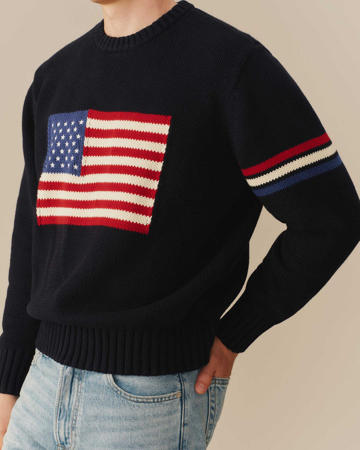 USA Flag Crewneck Sweater Navy