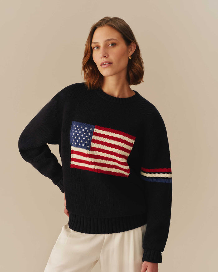USA Flag Crewneck Sweater Navy