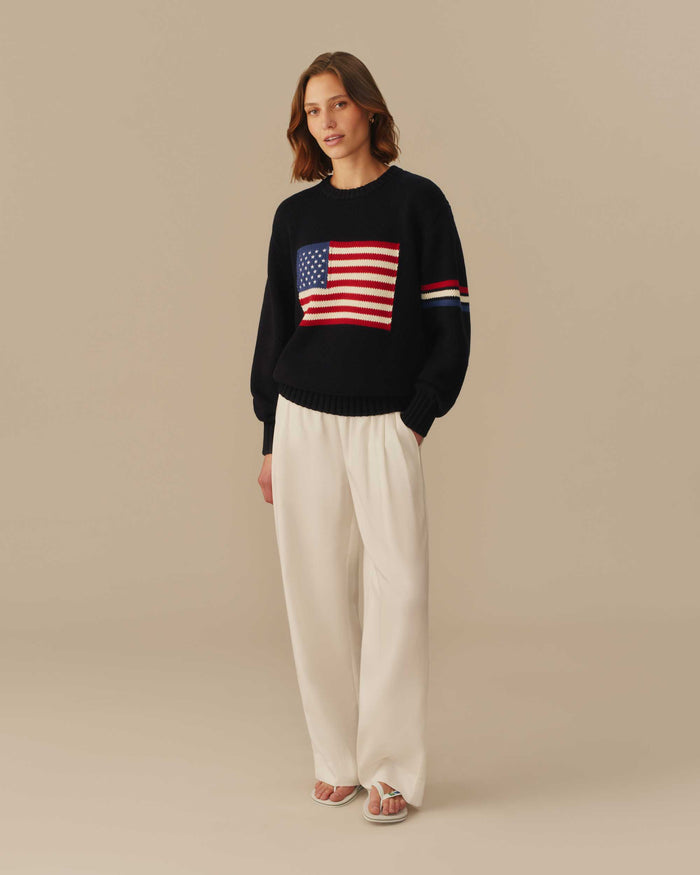 USA Flag Crewneck Sweater Navy