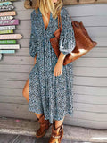 V-neck Bohemian Leopard Print Casual Dress