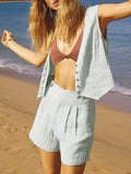 V-neck Button Vest Set