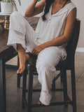 V-neck Casual Cotton and Linen Sleeveless Loose Two-piece Suit