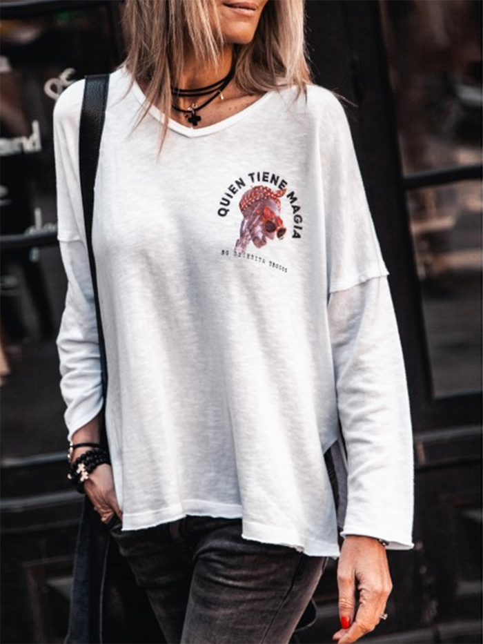 V-Neck Casual Long-Sleeved T-Shirt