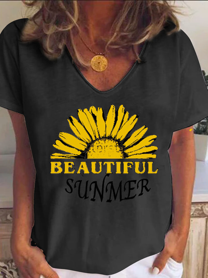 V-neck Casual Print T-shirt
