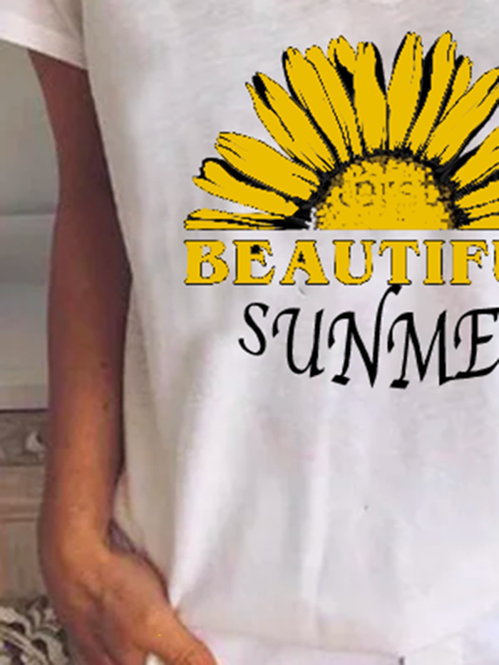 V-neck Casual Print T-shirt