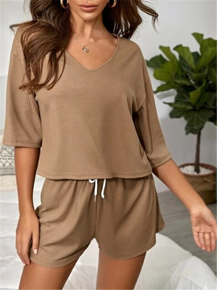 V-neck Clear Color Loose Suit