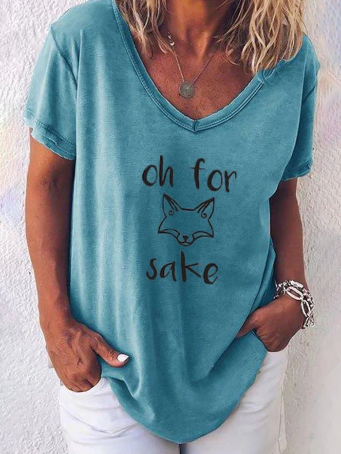 V-neck Graphic Print Paneled Short Sleeves Casual T-shirt