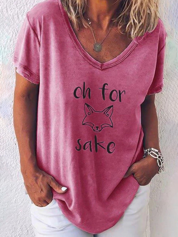 V-neck Graphic Print Paneled Short Sleeves Casual T-shirt