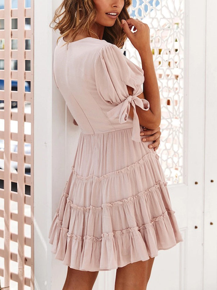 V-neck Lace Ruffle Casual Dress