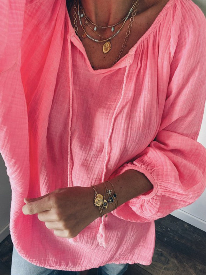 V-Neck Long Sleeve Loose T-Shirt