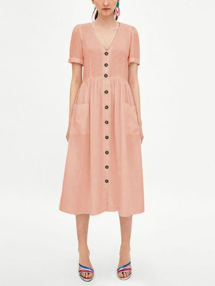 V-neck Net Color Short Sleeve Dress