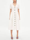 V-neck Net Color Short Sleeve Dress