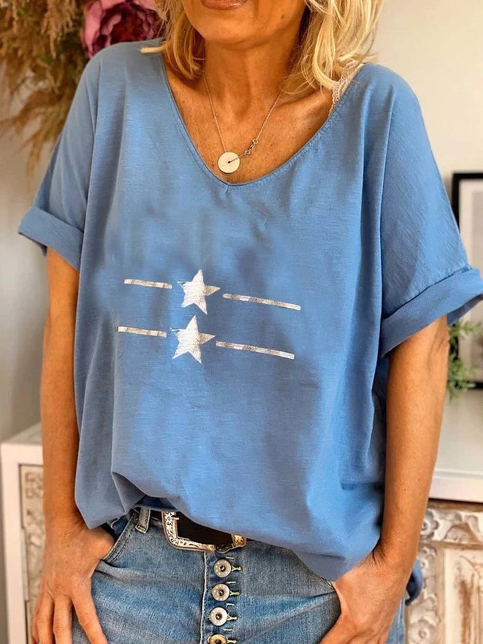 V-Neck Printed Short-Sleeved T-Shirt