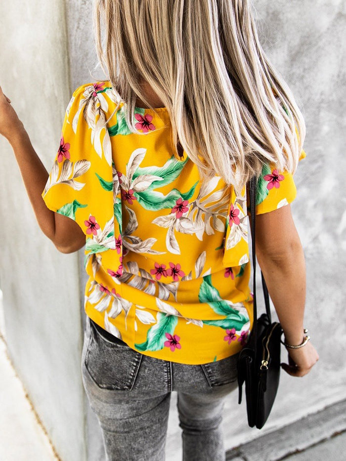 V-Neck Printed Short-Sleeved T-Shirt