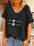 V-Neck Printed Short-Sleeved T-Shirt