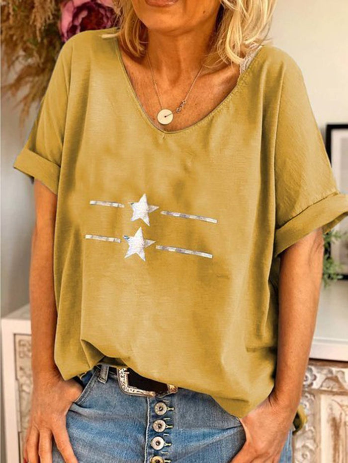 V-Neck Printed Short-Sleeved T-Shirt
