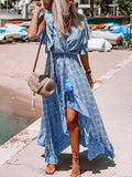 V-neck Ruffled Printed Maxi Dresses