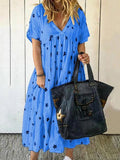 V-neck Short Sleeve Printed A-line Floral Dress