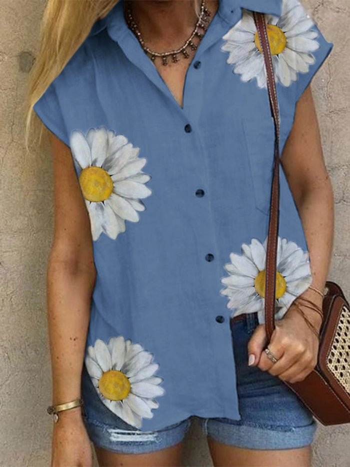V-Neck Short Sleeve Shirts Button Tops