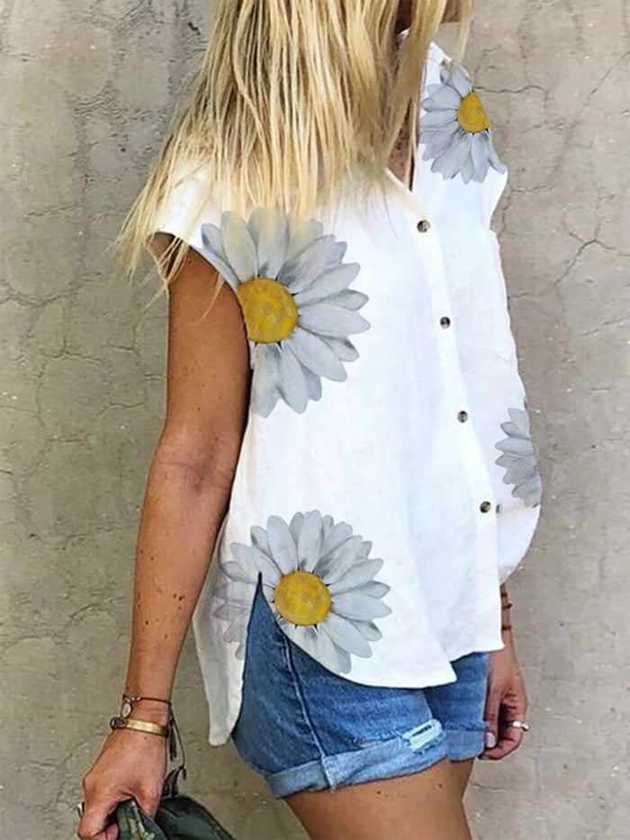 V-Neck Short Sleeve Shirts Button Tops