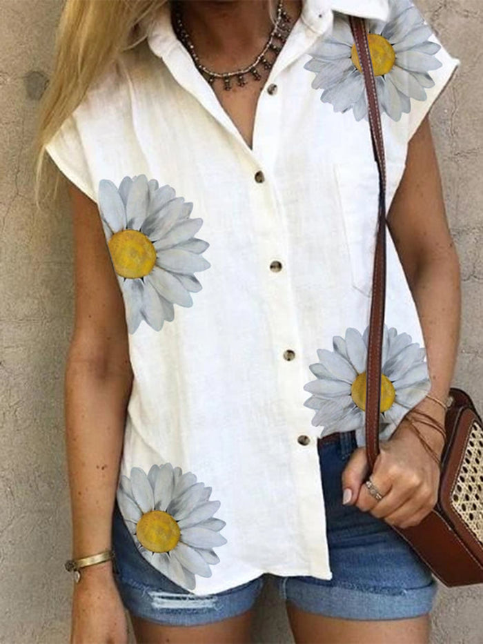 V-Neck Short Sleeve Shirts Button Tops