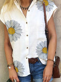 V-Neck Short Sleeve Shirts Button Tops