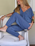 V-neck Short Sleeve Simple Casual Women's Suit