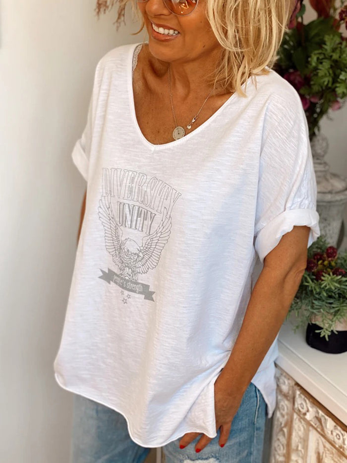 V-neck Short Sleeve Top Printed T-shirts