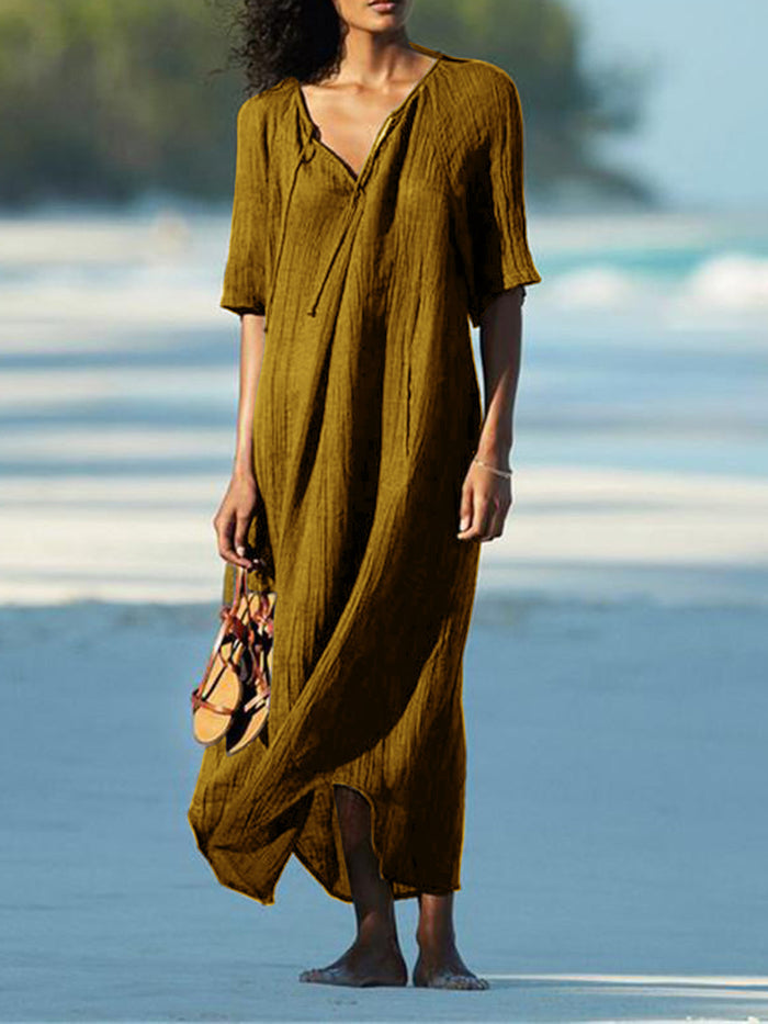 V-Neck Short Sleeved Beach Dress
