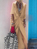 V-Neck Solid Color Casual Dress