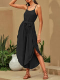 V-neck Solid Color Lace-up Jumpsuit
