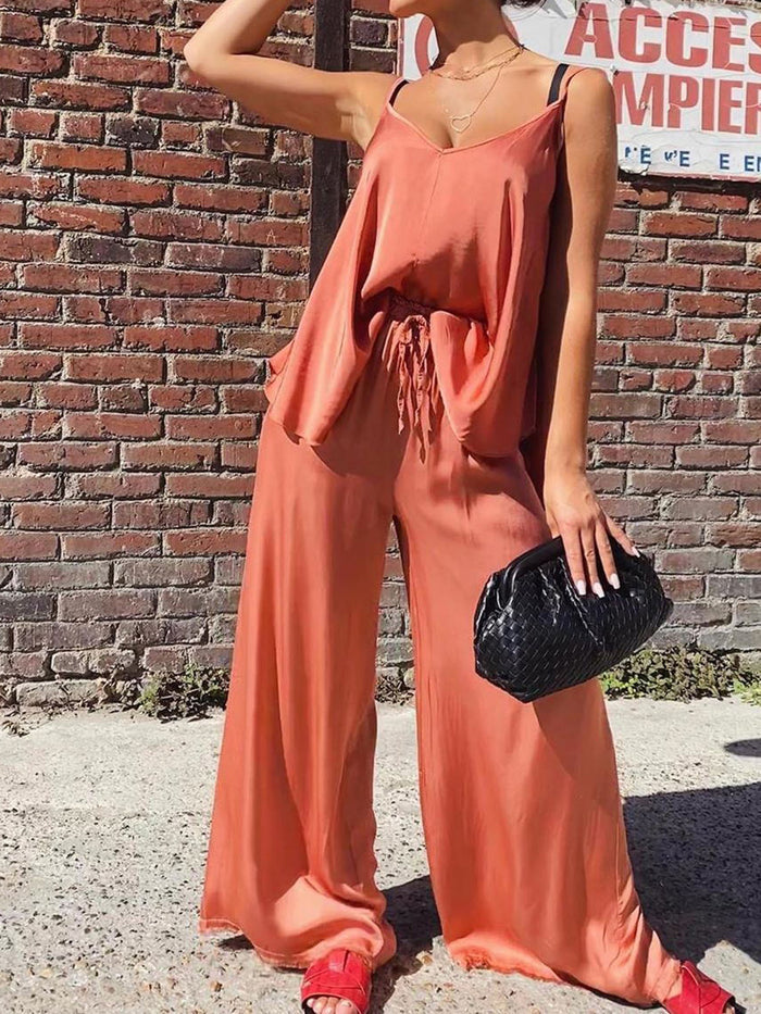 V-neck Solid Color Vest Loose Suit