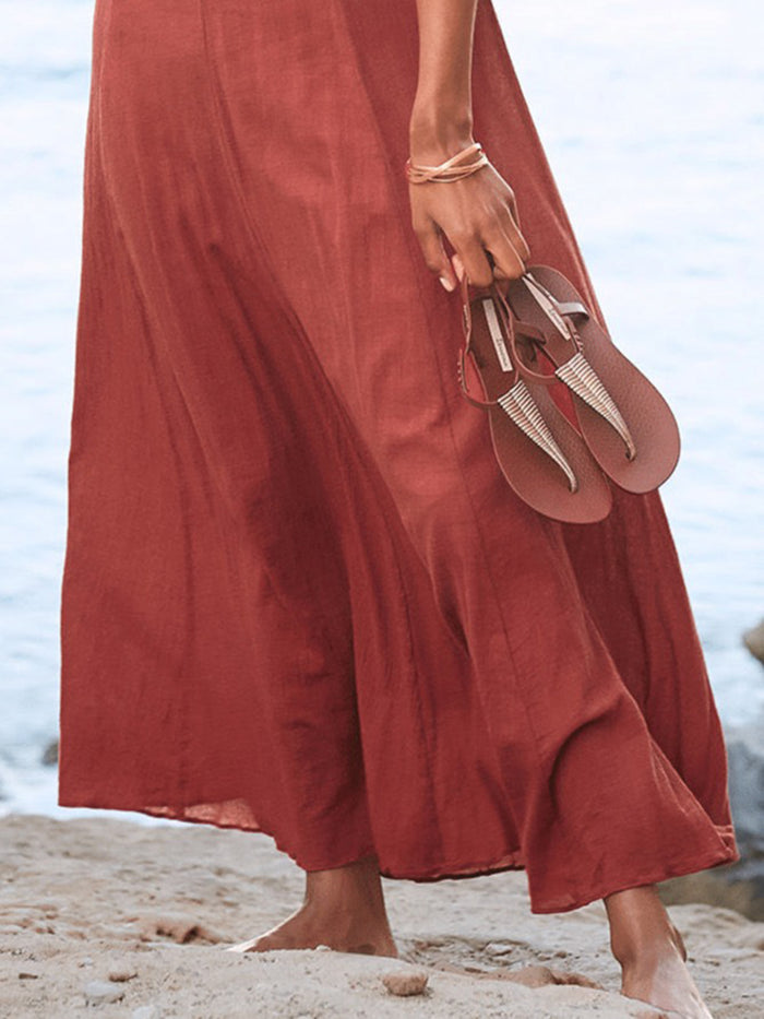 V-neck Strap Solid Casual Maxi Dresses