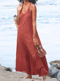 V-neck Strap Solid Casual Maxi Dresses