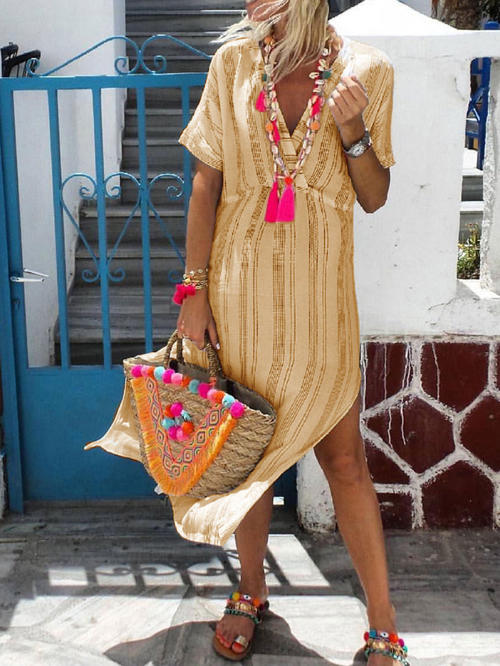 V-Neck Stripe Casual Dress