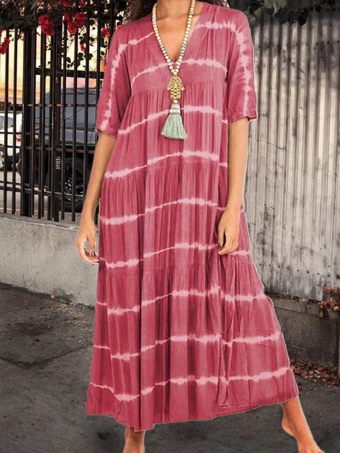 V Neck Women Printed Geometric Maxi Dresses