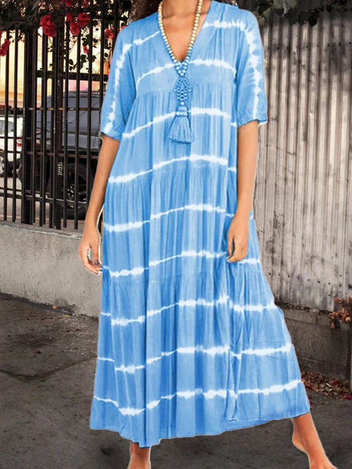 V Neck Women Printed Geometric Maxi Dresses