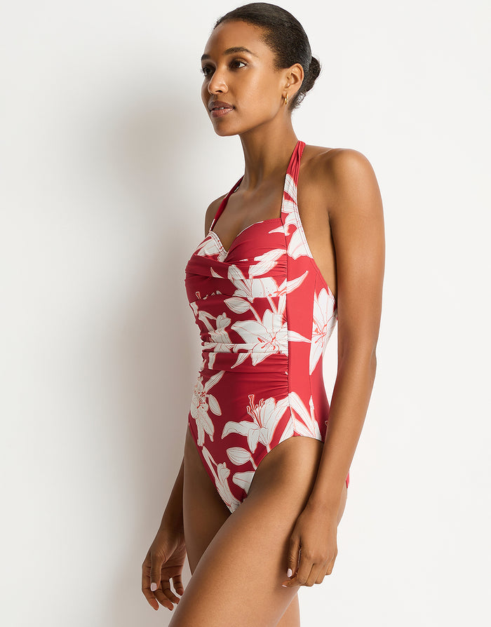 Sea Level Veridian Twist Front Halter Multifit Swimsuit - Ruby - Simply Beach UK