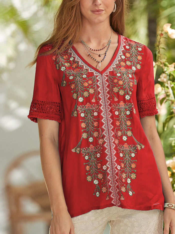 Vintage Bohemian Casual Floral Print Top