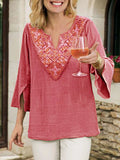 Vintage Bohemian Casual Loose V-Neck Floral Shirt Top