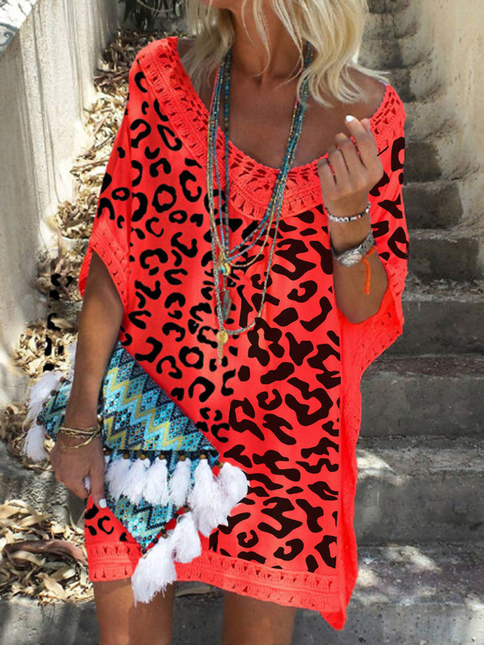 Vintage Bohemian Loose Lace Leopard Dress