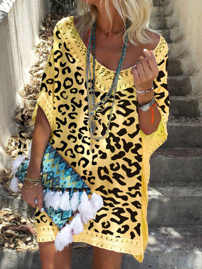 Vintage Bohemian Loose Lace Leopard Dress
