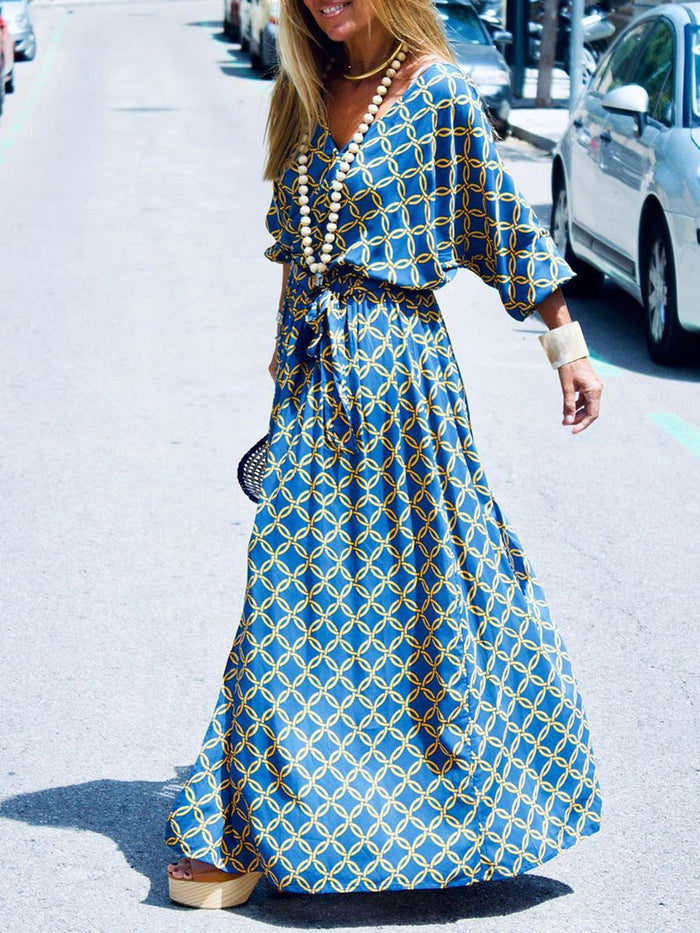 Vintage Elegant V-Neck Maxi Dress