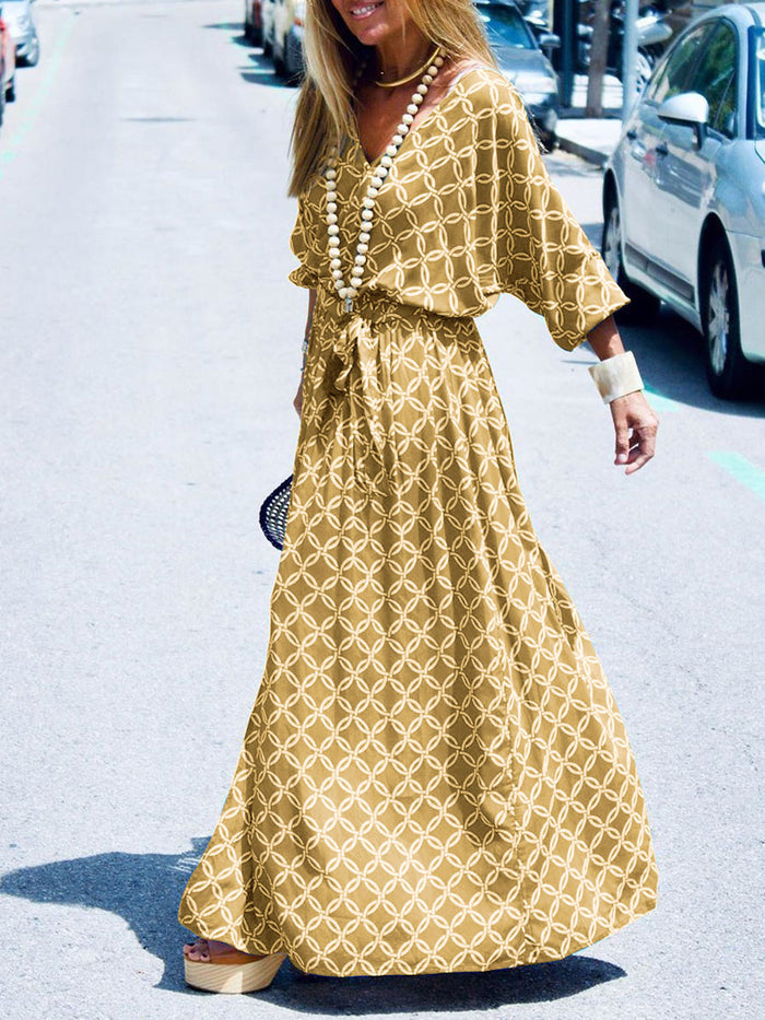 Vintage Elegant V-Neck Maxi Dress