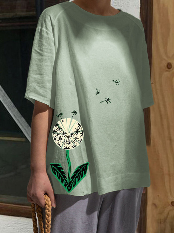 Vintage Floral Printed O-Neck Half Sleeve Loose T-shirt