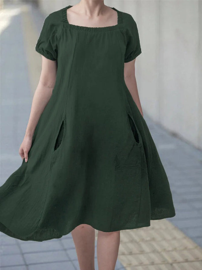Vintage Loose Short Sleeve Big Hem Plus Size Casual Dress